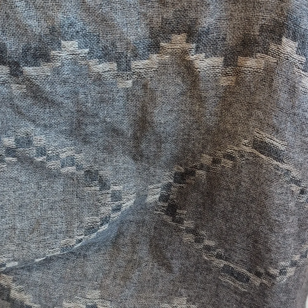 Large Grey Black Aztec Triangle Print Raw Edge Shawl Scarf
